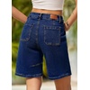 image:imageSidefeel Womens Jean Shorts High Waisted Stretchy Bermuda Pleated Denim Summer ShortsDark Blue