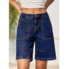 image:imageSidefeel Womens Jean Shorts High Waisted Stretchy Bermuda Pleated Denim Summer ShortsDark Blue