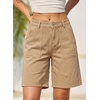 image:imageSidefeel Womens Jean Shorts High Waisted Stretchy Bermuda Pleated Denim Summer ShortsKhaki