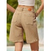 image:imageSidefeel Womens Jean Shorts High Waisted Stretchy Bermuda Pleated Denim Summer ShortsKhaki