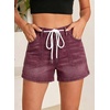 image:imageSidefeel Womens Jean Shorts High Waisted Stretchy Casual Drawstring Denim Shorts with PocketsBurgundy