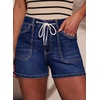 image:imageSidefeel Womens Jean Shorts High Waisted Stretchy Casual Drawstring Denim Shorts with PocketsDeep Blue