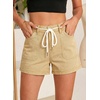 image:imageSidefeel Womens Jean Shorts High Waisted Stretchy Casual Drawstring Denim Shorts with PocketsKhaki