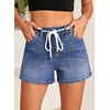 image:imageSidefeel Womens Jean Shorts High Waisted Stretchy Casual Drawstring Denim Shorts with PocketsLight Blue