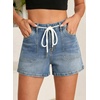image:imageSidefeel Womens Jean Shorts High Waisted Stretchy Casual Drawstring Denim Shorts with PocketsVintage Blue