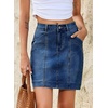 image:imageSidefeel Womens Jean Skirt High Waisted Stretch Casual Trendy Front Seam Mini Denim Skirt with PocketsDeep Blue