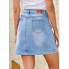 image:imageSidefeel Womens Jean Skirt High Waisted Stretch Casual Trendy Front Seam Mini Denim Skirt with PocketsLight Blue