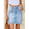 image:imageSidefeel Womens Jean Skirt High Waisted Stretch Casual Trendy Front Seam Mini Denim Skirt with PocketsSky Blue