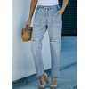 image:imageSidefeel Womens Jeans Ripped Joggers Elastic Drawstring Waist Cargo Denim Pants Size 4 Light Blue