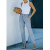 image:imageSidefeel Womens Jeans Ripped Joggers Elastic Drawstring Waist Cargo Denim Pants Size 4 Light Blue
