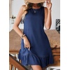 image:imageSidefeel Womens Summer Denim Dresses 2026 Loose Sleeveless Sleeve Ruffled Edge Jean SundressesBluing