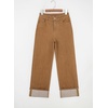 image:imageSidefeel Womens Wide Leg Cuffed Jeans High Waisted Baggy Stretchy Denim Pants with PocketsBrown