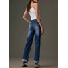 image:imageSidefeel Womens Wide Leg Cuffed Jeans High Waisted Baggy Stretchy Denim Pants with PocketsDark Blue