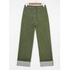 image:imageSidefeel Womens Wide Leg Cuffed Jeans High Waisted Baggy Stretchy Denim Pants with PocketsGreen