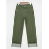 image:imageSidefeel Womens Wide Leg Cuffed Jeans High Waisted Baggy Stretchy Denim Pants with PocketsGreen