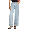 image:imageSidefeel Womens Wide Leg Cuffed Jeans High Waisted Baggy Stretchy Denim Pants with PocketsIceland Blue