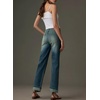image:imageSidefeel Womens Wide Leg Cuffed Jeans High Waisted Baggy Stretchy Denim Pants with PocketsReal Teal