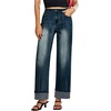 image:imageSidefeel Womens Wide Leg Cuffed Jeans High Waisted Baggy Stretchy Denim Pants with PocketsReal Teal