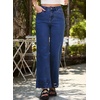 image:imageSidefeel Womens Wide Leg Embroidered Jeans High Waisted Stretchy Straight Leg Loose Fit Ankle Denim PantsBluing