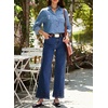 image:imageSidefeel Womens Wide Leg Embroidered Jeans High Waisted Stretchy Straight Leg Loose Fit Ankle Denim PantsBluing