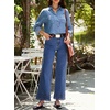 image:imageSidefeel Womens Wide Leg Embroidered Jeans High Waisted Stretchy Straight Leg Loose Fit Ankle Denim PantsDark Blue