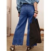 image:imageSidefeel Womens Wide Leg Embroidered Jeans High Waisted Stretchy Straight Leg Loose Fit Ankle Denim PantsDark Blue