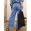 image:imageSidefeel Womens Wide Leg Embroidered Jeans High Waisted Stretchy Straight Leg Loose Fit Ankle Denim PantsIceland Blue