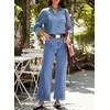image:imageSidefeel Womens Wide Leg Embroidered Jeans High Waisted Stretchy Straight Leg Loose Fit Ankle Denim PantsLight Blue