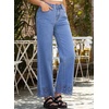 image:imageSidefeel Womens Wide Leg Embroidered Jeans High Waisted Stretchy Straight Leg Loose Fit Ankle Denim PantsLight Blue