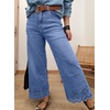 image:imageSidefeel Womens Wide Leg Embroidered Jeans High Waisted Stretchy Straight Leg Loose Fit Ankle Denim PantsLight Blue