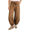 image:imageSidefeel Womens Wide Leg Jeans High Waisted Drawstring Baggy Stretchy Trendy Harem Loose Ankle Denim PantsBrown