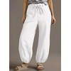 image:imageSidefeel Womens Wide Leg Jeans High Waisted Drawstring Baggy Stretchy Trendy Harem Loose Ankle Denim PantsCream White