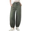 image:imageSidefeel Womens Wide Leg Jeans High Waisted Drawstring Baggy Stretchy Trendy Harem Loose Ankle Denim PantsGreen