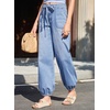 image:imageSidefeel Womens Wide Leg Jeans High Waisted Drawstring Baggy Stretchy Trendy Harem Loose Ankle Denim PantsIceland Blue
