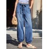 image:imageSidefeel Womens Wide Leg Jeans High Waisted Drawstring Baggy Stretchy Trendy Harem Loose Ankle Denim PantsLight Blue