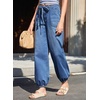 image:imageSidefeel Womens Wide Leg Jeans High Waisted Drawstring Baggy Stretchy Trendy Harem Loose Ankle Denim PantsLight Blue