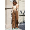 image:imageSidefeel Womens Wide Leg Jeans High Waisted Elastic Stretchy Straight Leg Trendy Drawstring Baggy Pull On Denim PantsBrown