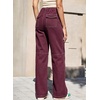 image:imageSidefeel Womens Wide Leg Jeans High Waisted Elastic Stretchy Straight Leg Trendy Drawstring Baggy Pull On Denim PantsBurgundy