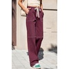 image:imageSidefeel Womens Wide Leg Jeans High Waisted Elastic Stretchy Straight Leg Trendy Drawstring Baggy Pull On Denim PantsBurgundy