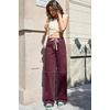 image:imageSidefeel Womens Wide Leg Jeans High Waisted Elastic Stretchy Straight Leg Trendy Drawstring Baggy Pull On Denim PantsBurgundy