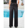 image:imageSidefeel Womens Wide Leg Jeans High Waisted Stretchy Baggy Side Seam Denim Pants with Slanted PocketsBlack