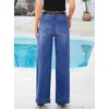 image:imageSidefeel Womens Wide Leg Jeans High Waisted Stretchy Baggy Side Seam Denim Pants with Slanted PocketsBlue