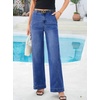 image:imageSidefeel Womens Wide Leg Jeans High Waisted Stretchy Baggy Side Seam Denim Pants with Slanted PocketsBlue