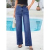 image:imageSidefeel Womens Wide Leg Jeans High Waisted Stretchy Baggy Side Seam Denim Pants with Slanted PocketsDark Blue