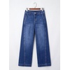 image:imageSidefeel Womens Wide Leg Jeans High Waisted Stretchy Baggy Side Seam Denim Pants with Slanted PocketsDark Blue