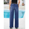 image:imageSidefeel Womens Wide Leg Jeans High Waisted Stretchy Baggy Side Seam Denim Pants with Slanted PocketsDark Blue