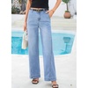 image:imageSidefeel Womens Wide Leg Jeans High Waisted Stretchy Baggy Side Seam Denim Pants with Slanted PocketsSky Blue