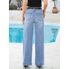 image:imageSidefeel Womens Wide Leg Jeans High Waisted Stretchy Baggy Side Seam Denim Pants with Slanted PocketsSky Blue