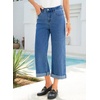 image:imageSidefeel Womens Wide Leg Jeans High Waisted Stretchy Cropped Ankle Capri Rolled Hem Denim PantsBlue