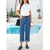 image:imageSidefeel Womens Wide Leg Jeans High Waisted Stretchy Cropped Ankle Capri Rolled Hem Denim PantsBlue
